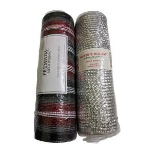 Christmas Poly Pro Mesh Ribbon 10“ X 30‘ Set Of 2 White Black Red Diy Craft